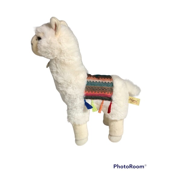 Miyoni By Aurora White Alpaca Llama Plush Stuffed Animal 12" Multicolor Blanket - Picture 2 of 10